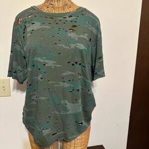Distressed Camouflage Green Women's Top